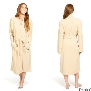Line And Dot Waffle Knit Robe L/XL Tan Neutral Lounging Travel Cozy